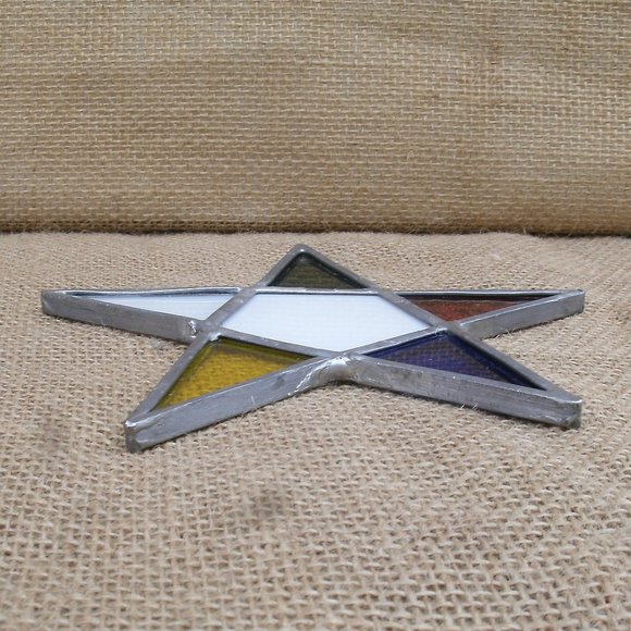 Vintage Eastern Star Symbol Stained Glass Suncatcher - Picture 2 of 10